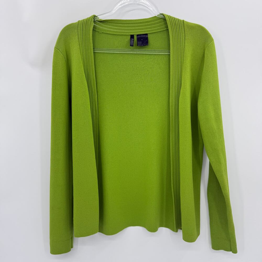 ETOILE Lime Green Open Front Cardigan Sweater Size M Colorful Mature Knit Women